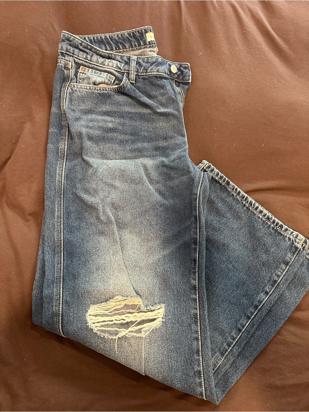 Warp + Weft Size 12/31 Low Slung Wide Leg Jeans worn only twice NWOT distessed
